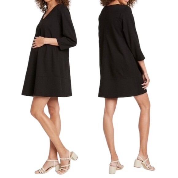 The Nines By Hatch Maternity Dress Black V-Neck Ponte Knit Mini Size Small - Picture 13 of 13